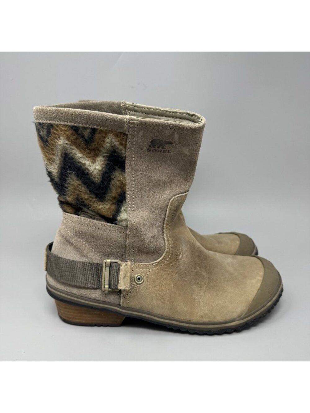 Sorel Slimshortie Leather & Rubber Chevron Boots Womens Size 9.5